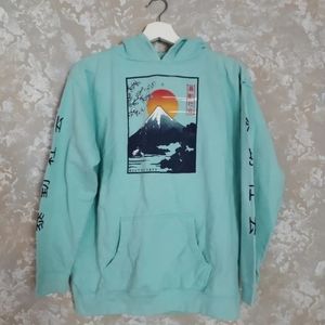 Riot Society Hoodie Sweatshirt Japan Mount Fuji Boys XL Graphic Light blue.